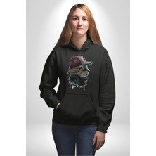 Angemiel Pilot Çeketli Deri Şapkalı Cool Kedi Kadın Erkek  Siyah Kapüşonlu Sweatshirt Hoodie