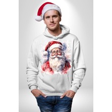 Angemiel Mutlu Noel Baba Yeni Yıl Tasarımı Kadın Erkek  Beyaz Kapüşonlu Sweatshirt Hoodie