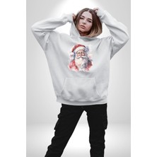 Angemiel Mutlu Noel Baba Yeni Yıl Tasarımı Kadın Erkek  Beyaz Kapüşonlu Sweatshirt Hoodie