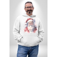 Angemiel Mutlu Noel Baba Yeni Yıl Tasarımı Kadın Erkek  Beyaz Kapüşonlu Sweatshirt Hoodie