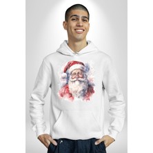 Angemiel Mutlu Noel Baba Yeni Yıl Tasarımı Kadın Erkek  Beyaz Kapüşonlu Sweatshirt Hoodie