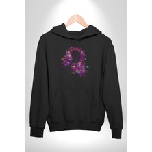 Angemiel Kelebekler Kanser Günü ve Kadınlar Günü  Kadın Erkek  Siyah Kapüşonlu Sweatshirt Hoodie