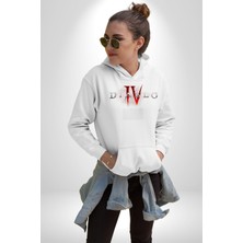 Angemiel Dıablo Oyun  Kadın Erkek  Beyaz Kapüşonlu Sweatshirt Hoodie