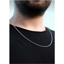 Unisex Gümüş Renk Zincir Kolye, Bijuteri Kolye, Örme Kolye, 60CM