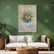 SML Tablo Vazo Içinde Kır Çiçekleri Doğa Papatyalar Dikey Kanvas Tablo