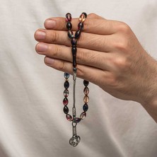 Inure Jewelry Gümüş Kazaz Püsküllü Sıkma Kehribar Tesbih