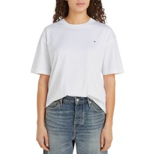 Tommy Hilfiger Yuvarlak Yaka Nakışlı Beyaz Kadın T-Shirt Modern Relaxed C-Nk Ss