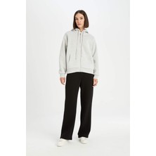 DeFacto Gri Okula Dönüş Relax Fit Kapüşonlu Kalın Basic Düz Cepli Fermuarlı Sweatshirt D8717AX24WN