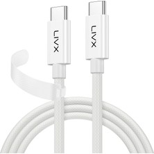White Type-C To Type-C 100W Hızlı Şarj 10GBPS Hızlı Veri Aktarımı Pd3.1 Örgülü Beyaz 1 Metre Kablo Byz-01