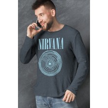 Rock&Roll Daire Daire Nirvana Antrasit Uzun Kollu Erkek Penye Tişört