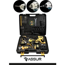 Assur Pro 4'lü Set Şarjlı Somun Sıkma-2-26 Şarjlı Hilti-Şarjlı TAŞLAMA-13MM Şarjlı Darbeli Matkap-Sarı