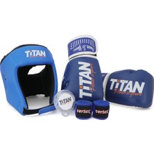 Titan Sport Mavi Serisi Özel Takım Set , Boks Kaskı, Boks Eldiveni, Dişlik, Bandaj