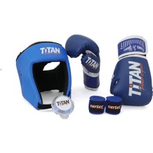 Titan Sport Mavi Serisi Özel Takım Set , Boks Kaskı, Boks Eldiveni, Dişlik, Bandaj