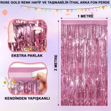 Bsre Ekstra Metalize Parlak Saçaklı Arka Fon Perde - Rose Gold