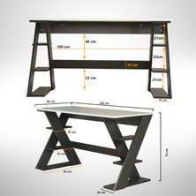 Pasific Home Lungo Raflı Çalışma Masası, Çok Amaçlı Ofis Masası, 60x140 Cm, Antrasit&Beyaz