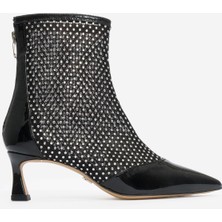 Dericlub Kadın Sivri Burun Kısa Topuklu Rugan Bot  Deri Sy 27438 Siyah