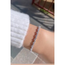 Gümüş 2,5 mm ve 3 mm Taşlı Zikzak Model Su Yolu Bileklik