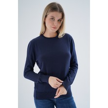 Trist Star Kadın Lacivert %100 Organik Pamuk Bisiklet Yaka Triko Kazak Bluz TRIST-6101
