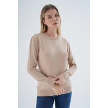 Trist Star Kadın Bej Organik Pamuk Bisiklet Yaka Triko Kazak TRIST-6101