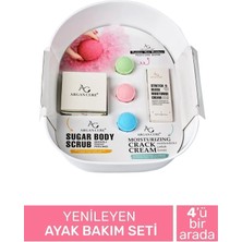 Argan Cure Yenileyen Ayak Bakım Seti - Pedikür Leğeni - Şekerli Peeling - Krem - Nem Topu - Beyaz