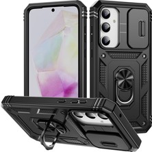 Seashell Digital Anti-Düşen Telefon Kılıfı Için Samsung Galaxy A55 5g Kickstand Kılıf Tpu + Pc Camshield Hibrit Telefon Kapağı-Siyah (Yurt Dışından)