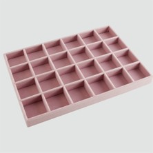MeGass Dekor Yerli Üretim Süet Kumaş Pembe Renk 34 Cm / 24 Cm 24 Bölmeli Çekmece İçi Takı Standı