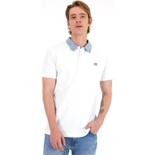 Erkek Marco Beyaz Regular Fit Jean Yaka Detaylı Pike Tişört