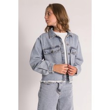 Etek Ucu Püsküllü Çift Cepli Denim Kız Çocuk Jean Ceket