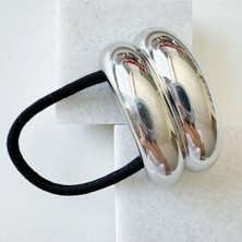 Minibuki Pinterest Trend Metal Yarım Ay Çift Sıra Gümüş Renk Lastik Toka