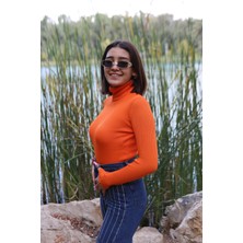 Turuncu Renk Balıkçı Yaka Kadın Kazak