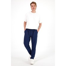 Erkek Alfred Navy Beli Lastikli Slim Straight Gofre Pantolon