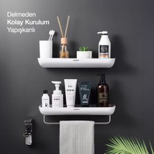 Miecoco Duvara Yapışkanlı Banyo ve Mutfak Düzenleme Rafı Havlu Askılıklı Siyah/Beyaz