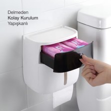 Miecoco ecoco Duvara Yapışkanlı Suya Dayanıklı Tuvalet Kağıdı Saklama Kutusu iki Çekmeceli