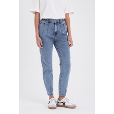 Kadın Norah Med Blue Beli Lastikli Yıpratmalı Jean Pantolon