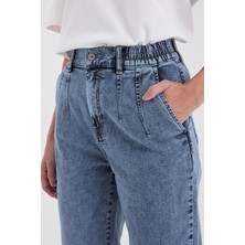 Kadın Norah Med Blue Beli Lastikli Yıpratmalı Jean Pantolon