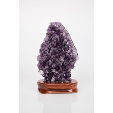 Safnaturel Ametist Doğal Taş Ahşap  Standlı Ham Parça