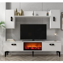 Demonte Home Mobilya Plusdh Şömineli Tv Ünitesi Takımı Beyaz