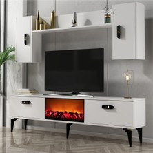 Demonte Home Mobilya Plusdh Şömineli Tv Ünitesi Takımı Beyaz