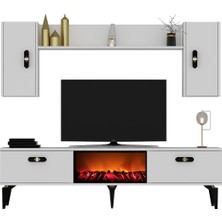 Demonte Home Mobilya Plusdh Şömineli Tv Ünitesi Takımı Beyaz