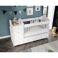 Merlin Mobilya Angel Büyüyebilen Mavi Kulplu Komidinli Beşik