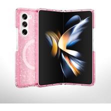 Wowcase Galaxy Z Fold 6 Kılıf Magsafe Şarj Özellikli Parlayan Simli Saydam Renkli Zore Allstar Kapak-Pembe