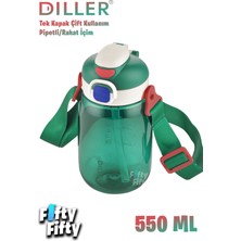 Dıller 550 ml Tek Kapak Çift Kullanım Pipetli/pipetsiz Askılı Tritan Su MATARASI-FFDILLERD70-550