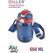 Dıller 550 ml Tek Kapak Çift Kullanım Pipetli/pipetsiz Askılı Tritan Su MATARASI-FFDILLERD70-550