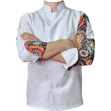 DGR Aşçı Ceketi Desenli Unisex Çıtçıtlı Uzun Kollu Chef Aşçı Mutfak Ceket Mandala Desenli
