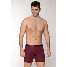Erkek Modal Boxer Logo Lastikli Uzun Bordo