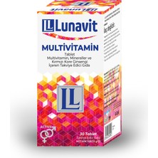 Lunavit Multivitamin, Mineraller ve Kırmızı Kore Ginsengi İçeren 30 Tablet