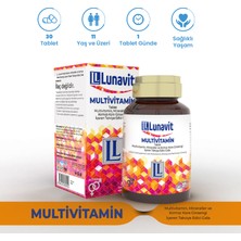 Lunavit Multivitamin, Mineraller ve Kırmızı Kore Ginsengi İçeren 30 Tablet