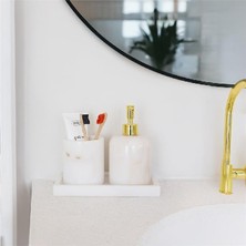 Akayev Mermer Beyaz 3 Parça Banyo Seti Mutfak Sıvı Sabunluk Seti