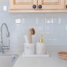 Akayev Mermer Beyaz 3 Parça Banyo Seti Mutfak Sıvı Sabunluk Seti