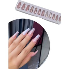 Efna Store Pembe Renk 12'li Takma Takma Tırnak (Yapıştırıcılı)